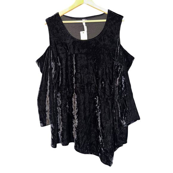 NWT NY Collection Black Velvet Top Women's 3X Asymmetrical Witch Goth Dark Fairy - Picture 1 of 6